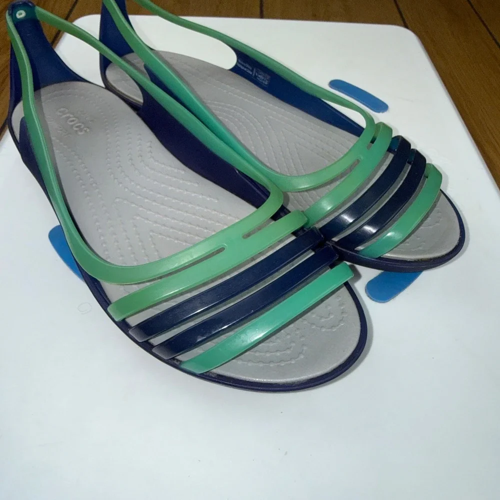 Crocs Isabella Strappy Sandals Cerulean Blue Green Womens 7 Slingback Flats